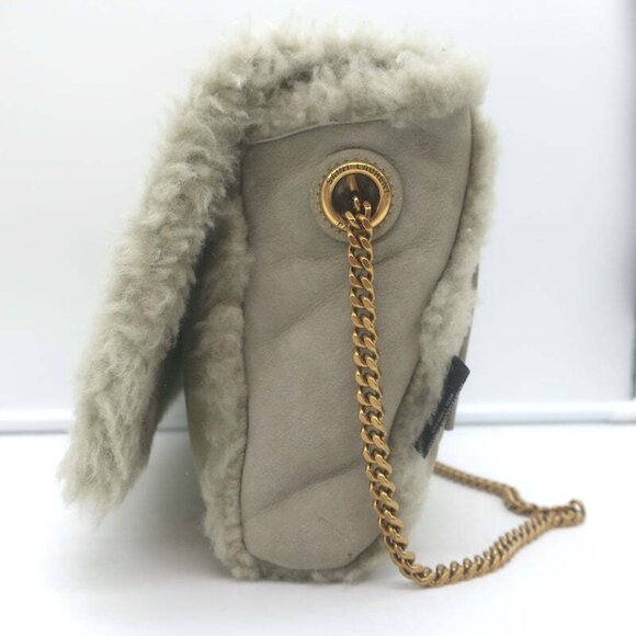 Saint Laurent Kate Shearling Medium Reversible Shoulder Bag Beige Suede - Picture 4 of 12